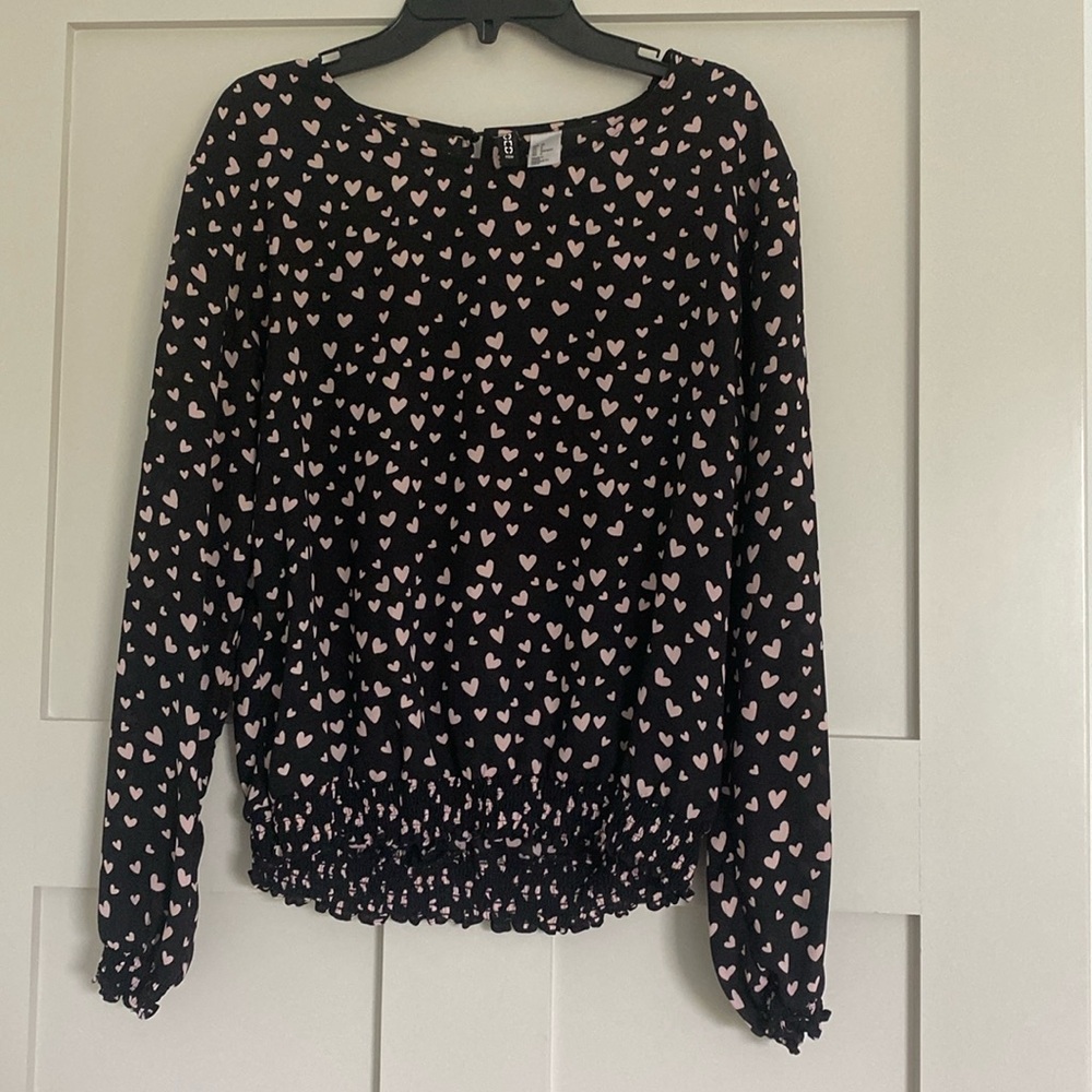 Divide by H&M black with pink hearts blouse size 6
